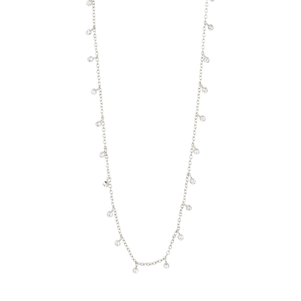 MAJA crystal multi drops necklace, silver-plated with delicate curb chain and crystal charms, perfect for layering and personal style, by Pilgrim.