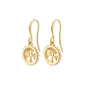 ALIA earrings gold-plated with circular pendants, featuring Preciosa crystals and Tree of Life carvings, symbolizing strength and connection. Timeless, handcrafted Danish jewelry.