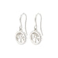 Silver-plated ALIA earrings featuring circular pendants with Tree of Life carvings and Preciosa crystals, symbolizing longevity and strength. Crafted with 95% recycled materials.