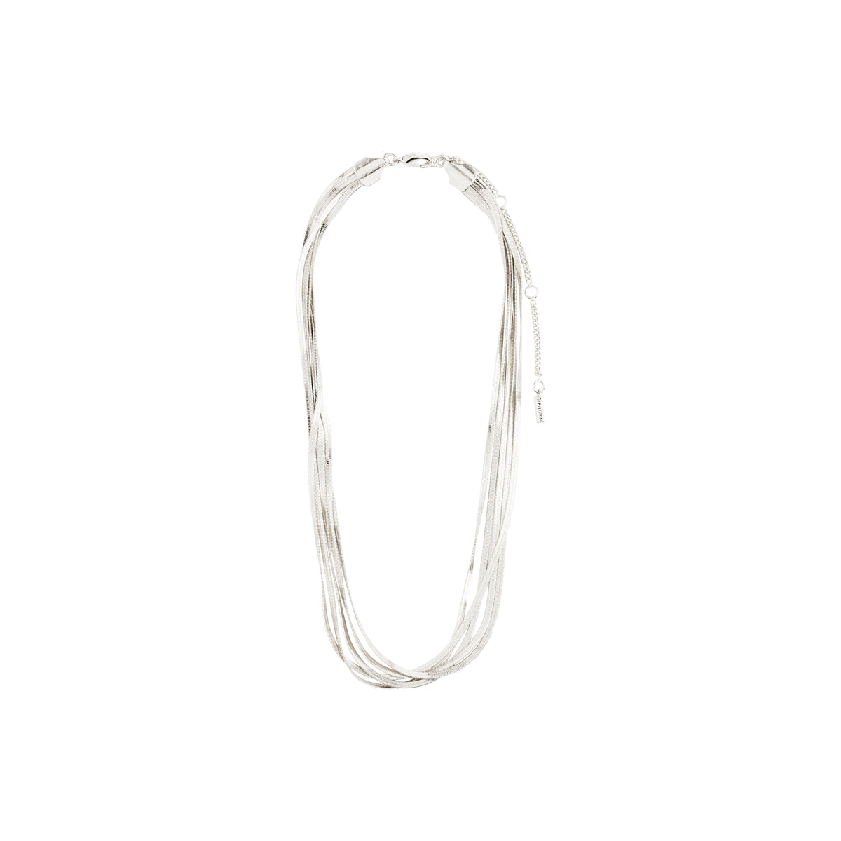 KIRA necklace silver-plated with five layered flat snake chains, offering a bold, sculptural design, part of Pilgrim's imaginative, eco-conscious collection.