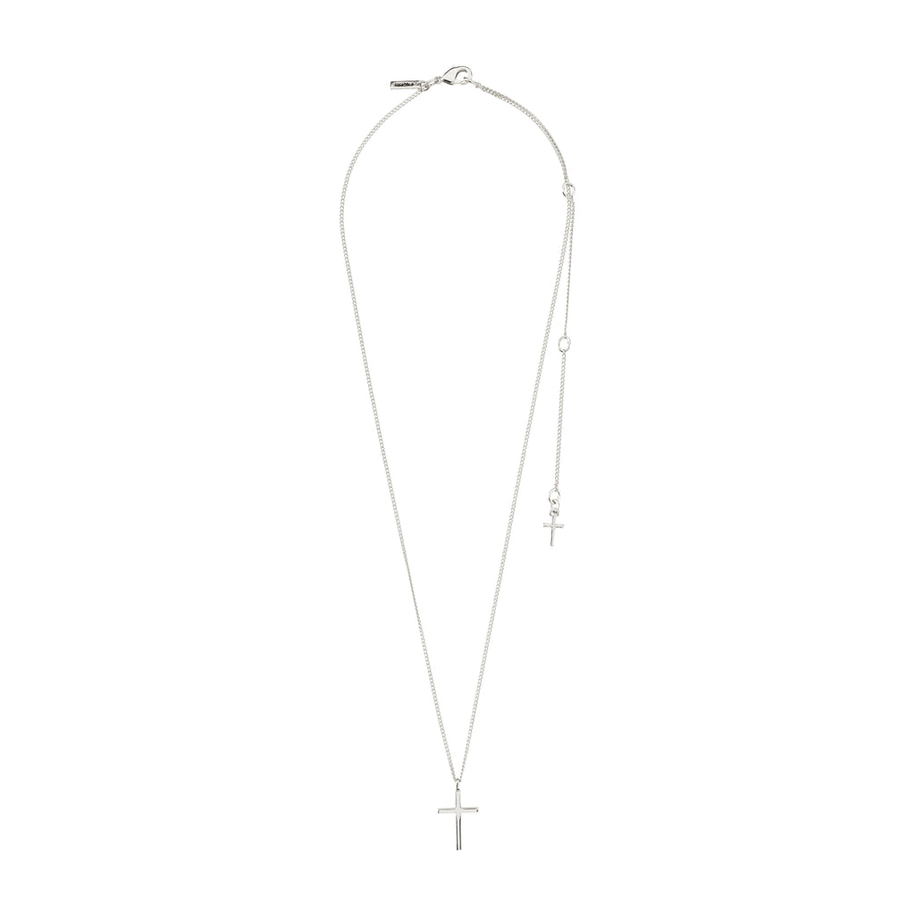 FLYNN necklace silver-plated features a sleek curb chain with a shiny cross pendant, perfect for layering or wearing alone. Made from 99% recycled materials.