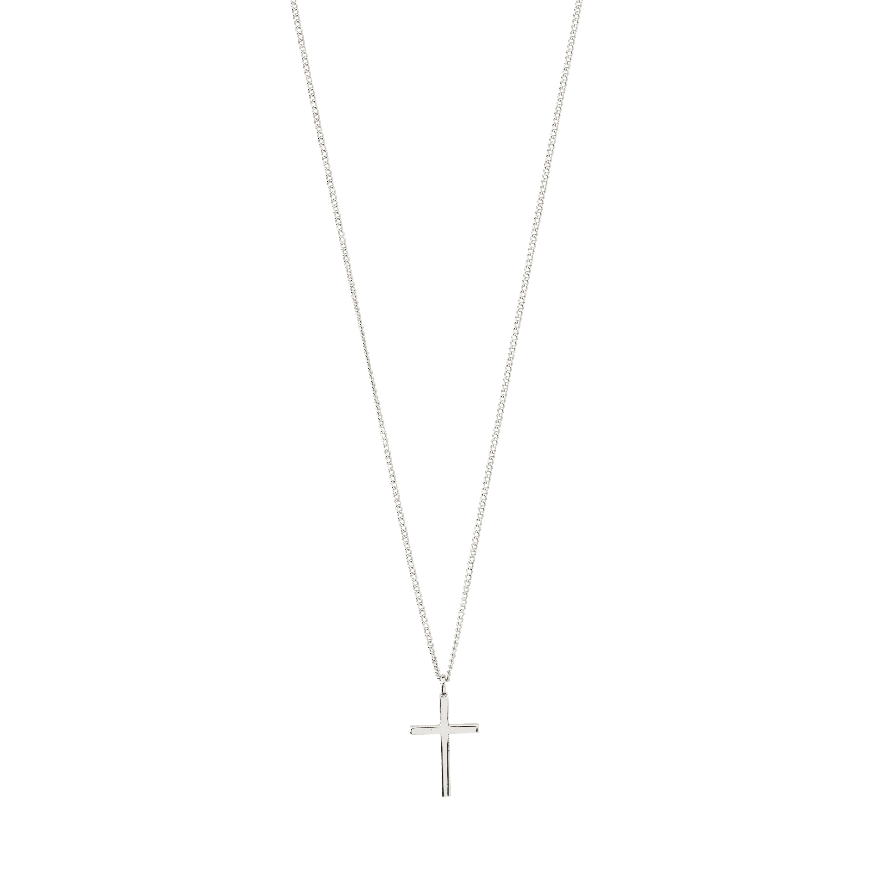 FLYNN necklace silver-plated, featuring a slim curb chain and shiny cross pendant, perfect for layering. Crafted from 99% recycled material.