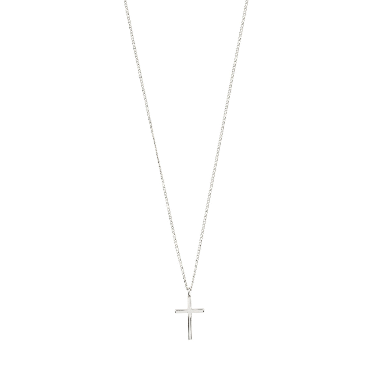 FLYNN necklace silver-plated, featuring a slim curb chain and shiny cross pendant, perfect for layering. Crafted from 99% recycled material.