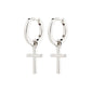 FLYNN earrings silver-plated, featuring chunky hoops with sleek cross pendants, offer a timeless design and easy click clasp. Made from 99% recycled materials for sustainable style.