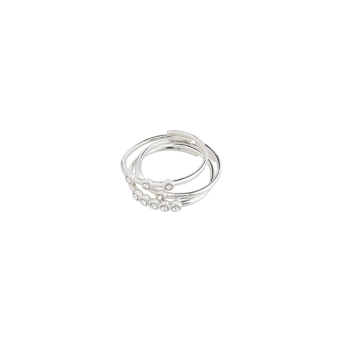 SLOAN rings 3-in-1 set silver-plated, featuring sleek, slim designs with Preciosa crystals. Perfect for stacking, adjustable, crafted from 97% recycled material.