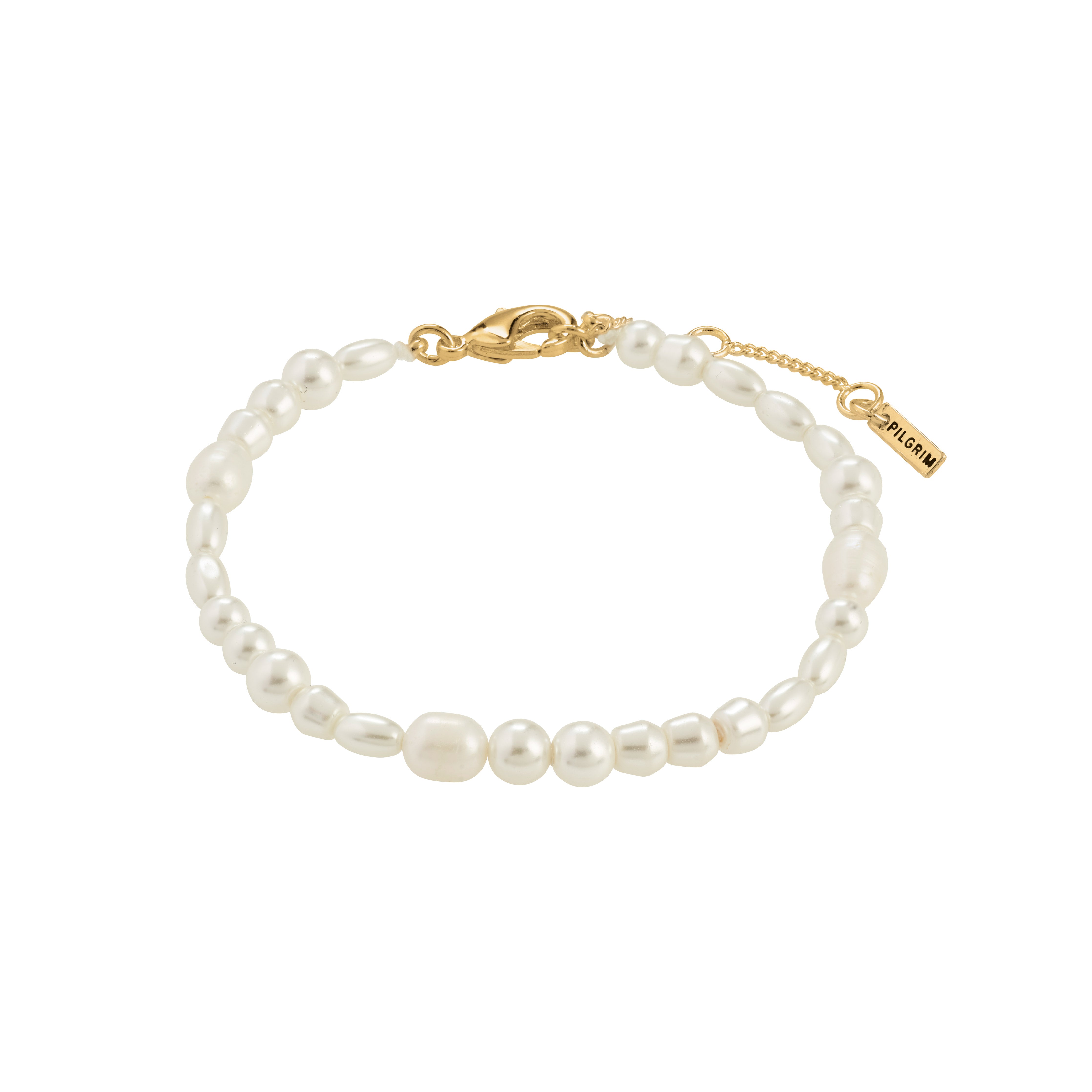 ELLIANA bracelet gold-plated featuring white pearls and gold clasp, blending timeless elegance with modern style. Suitable for minimalist looks or chic layering.