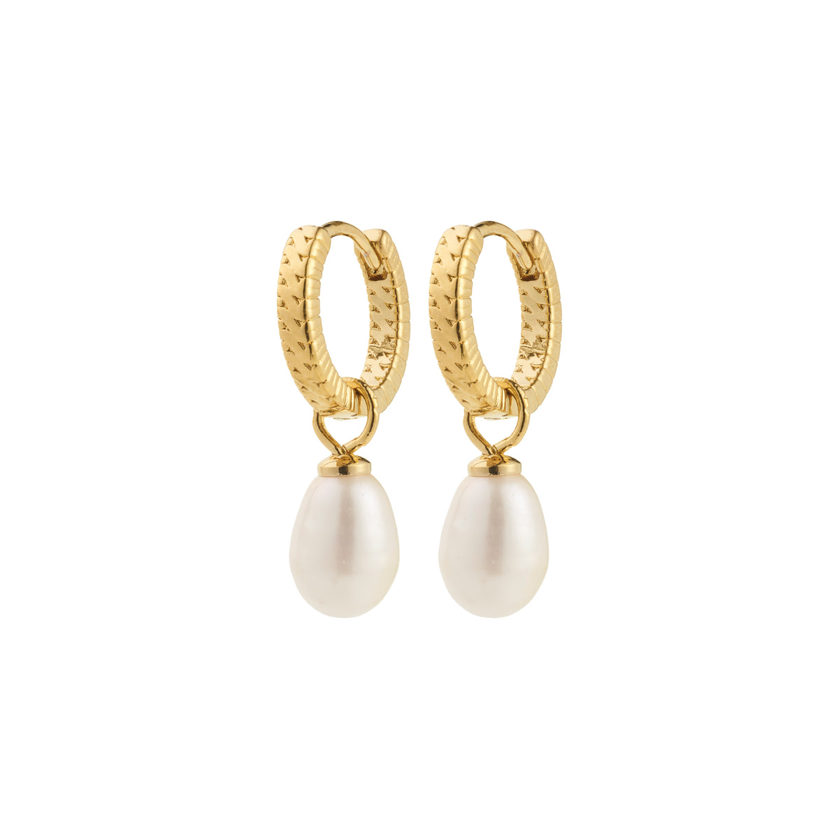 ELLIANA earrings gold-plated featuring braided hoops with freshwater pearls, versatile for styling with pendants. Ideal for pairing with seasonal chunky knits and soft hues.