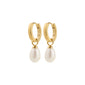 ELLIANA earrings gold-plated featuring braided hoops with freshwater pearls, versatile for styling with pendants. Ideal for pairing with seasonal chunky knits and soft hues.