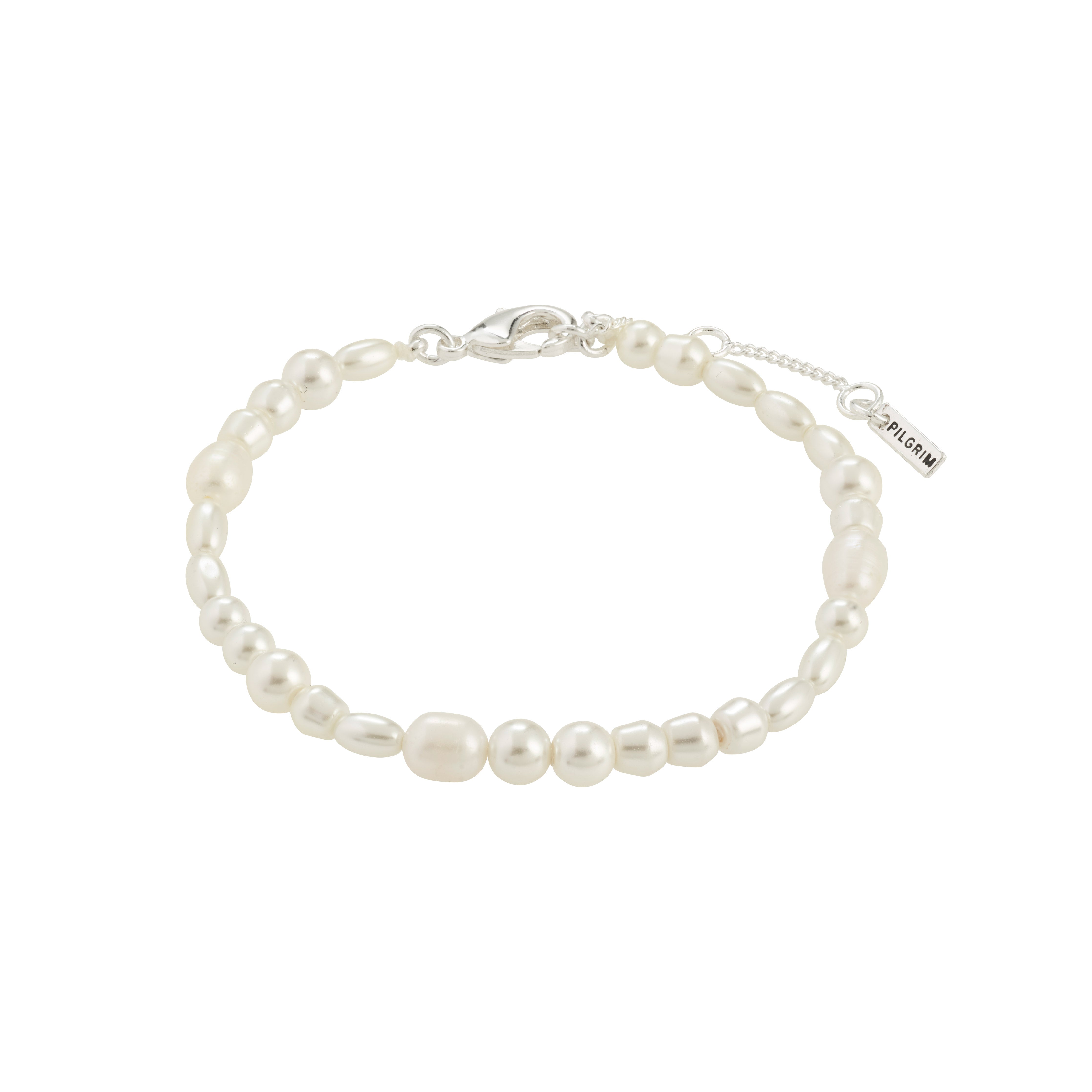 ELLIANA bracelet silver-plated featuring genuine freshwater pearls and mother-of-pearl glass beads with an adjustable silver clasp for elegant, versatile styling.