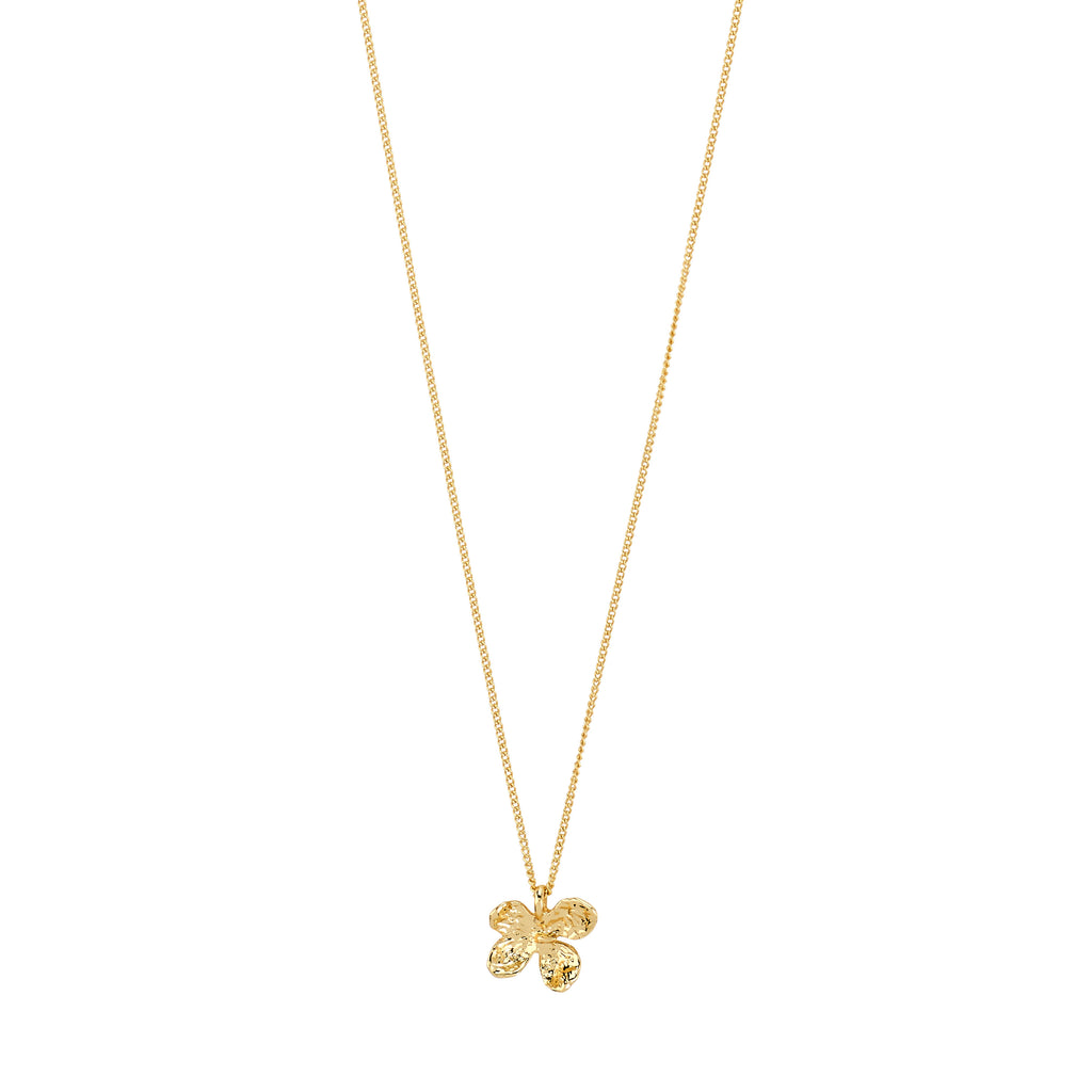 AJANI necklace gold-plated features a fine chain with a textured four-petal flower pendant, showcasing Pilgrim's artisan craftsmanship and sustainable elegance.