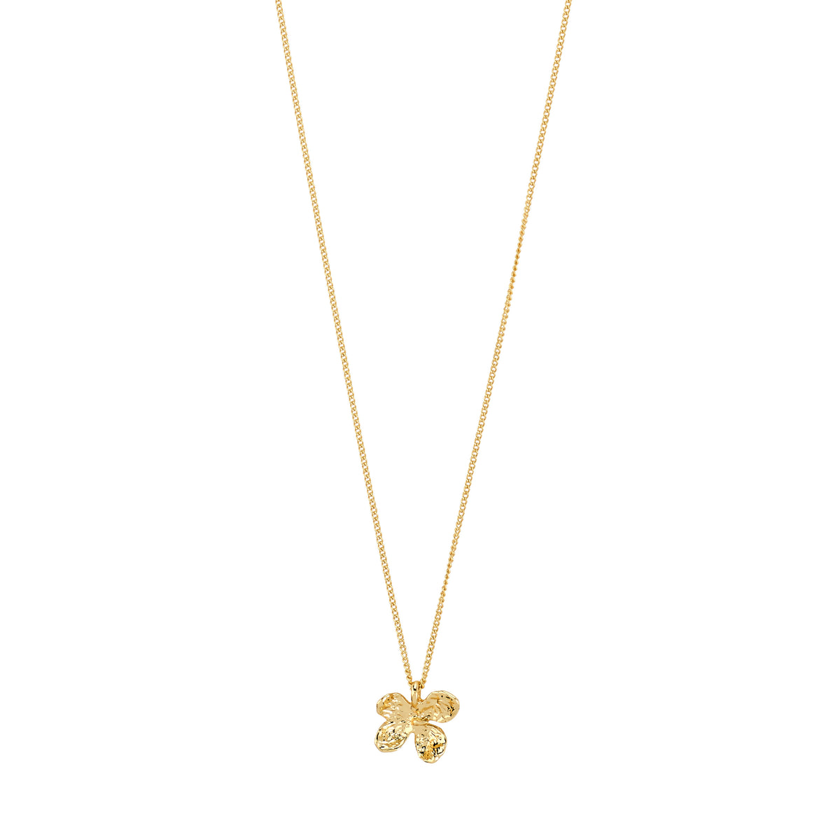 AJANI necklace gold-plated features a fine chain with a textured four-petal flower pendant, showcasing Pilgrim's artisan craftsmanship and sustainable elegance.