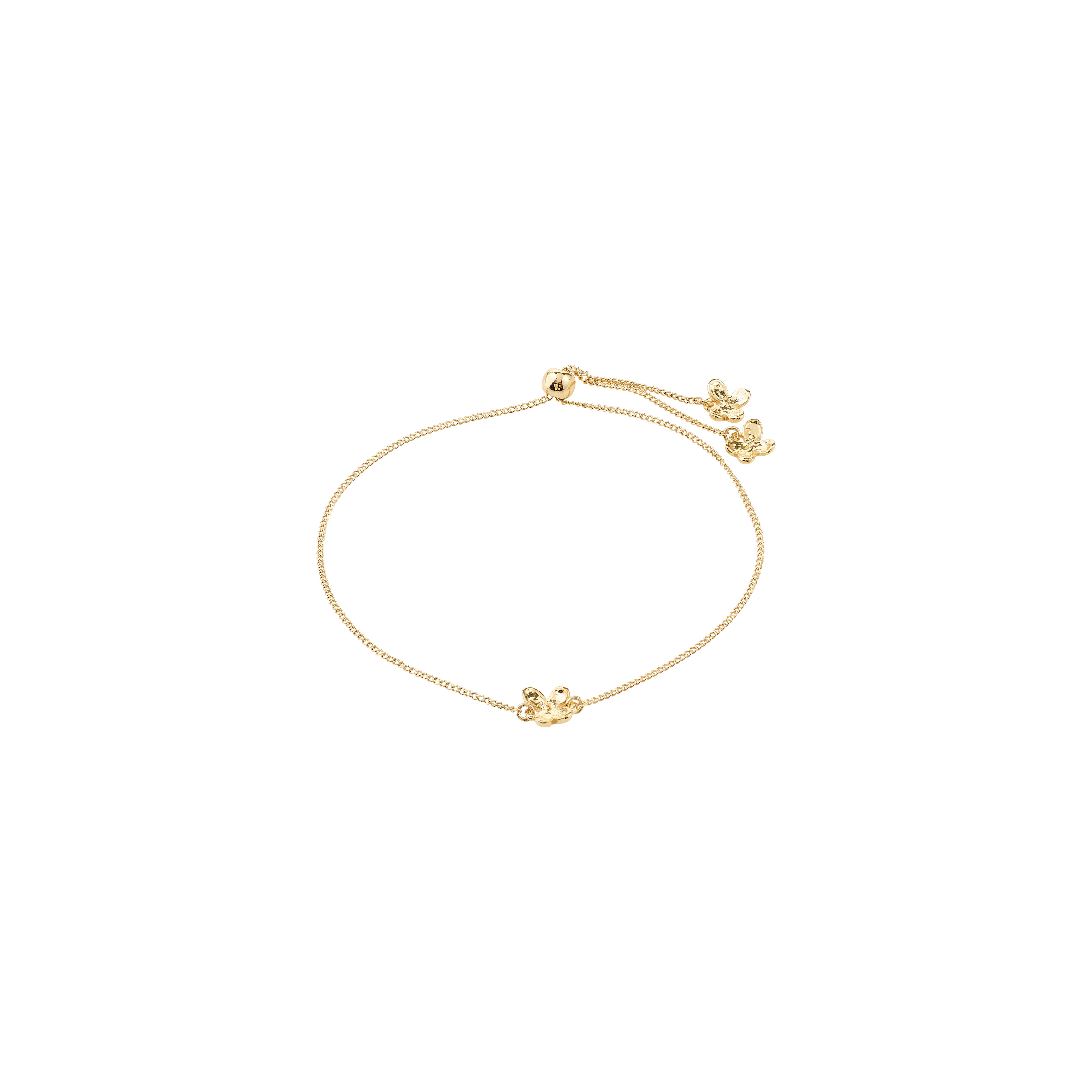 AJANI bracelet gold-plated: A delicate slider-style chain with a central organic flower charm and matching floral accents, offering an adjustable, comfortable fit for everyday elegance.