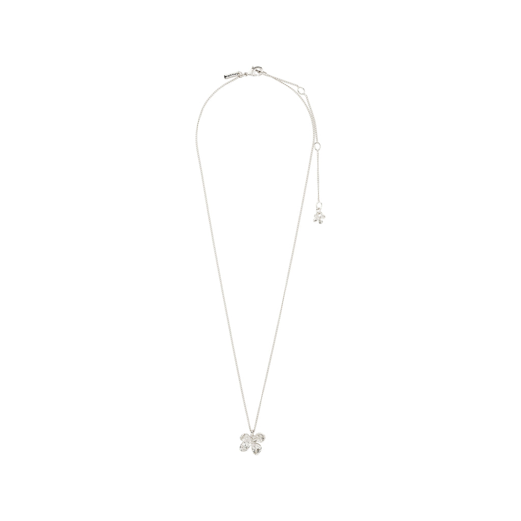 AJANI necklace silver-plated with a petite floral pendant, featuring faceted stones, on an adjustable fine chain, embodying nature-inspired artisan vibes.