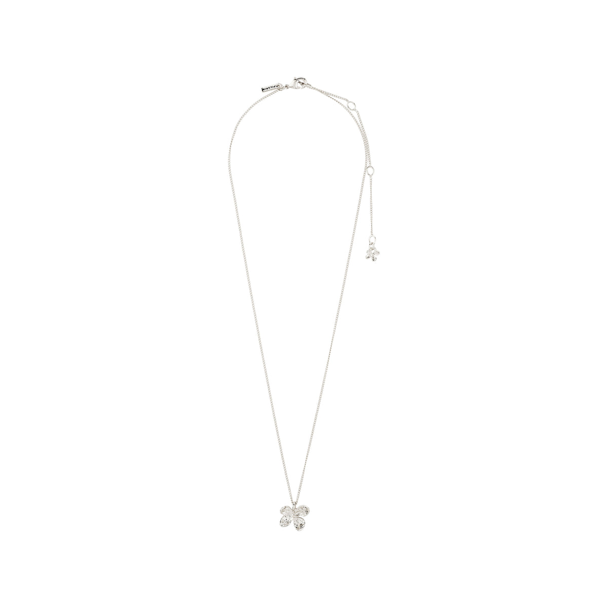 AJANI necklace silver-plated with a petite floral pendant, featuring faceted stones, on an adjustable fine chain, embodying nature-inspired artisan vibes.