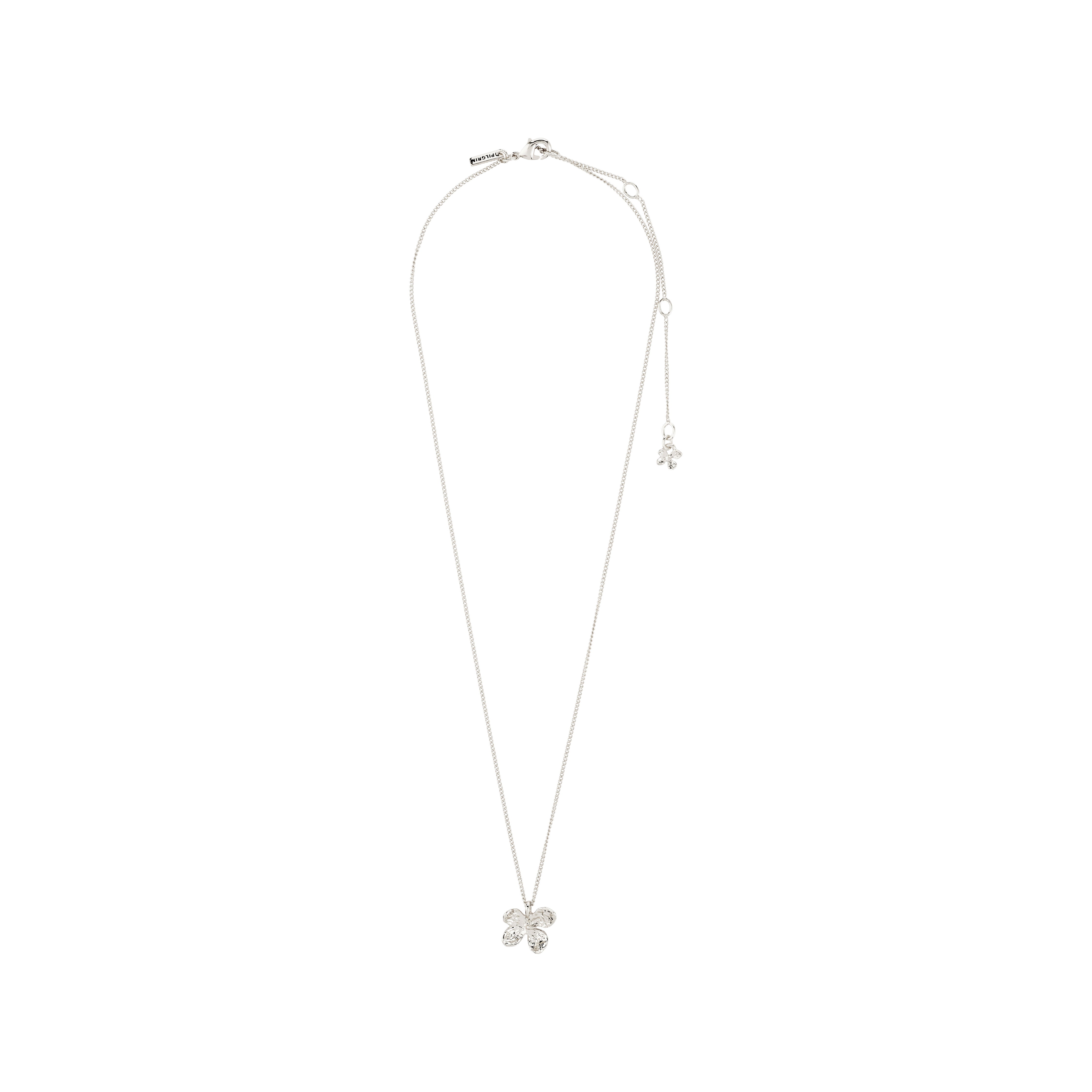 AJANI necklace silver-plated with a petite floral pendant, featuring faceted stones, on an adjustable fine chain, embodying nature-inspired artisan vibes.