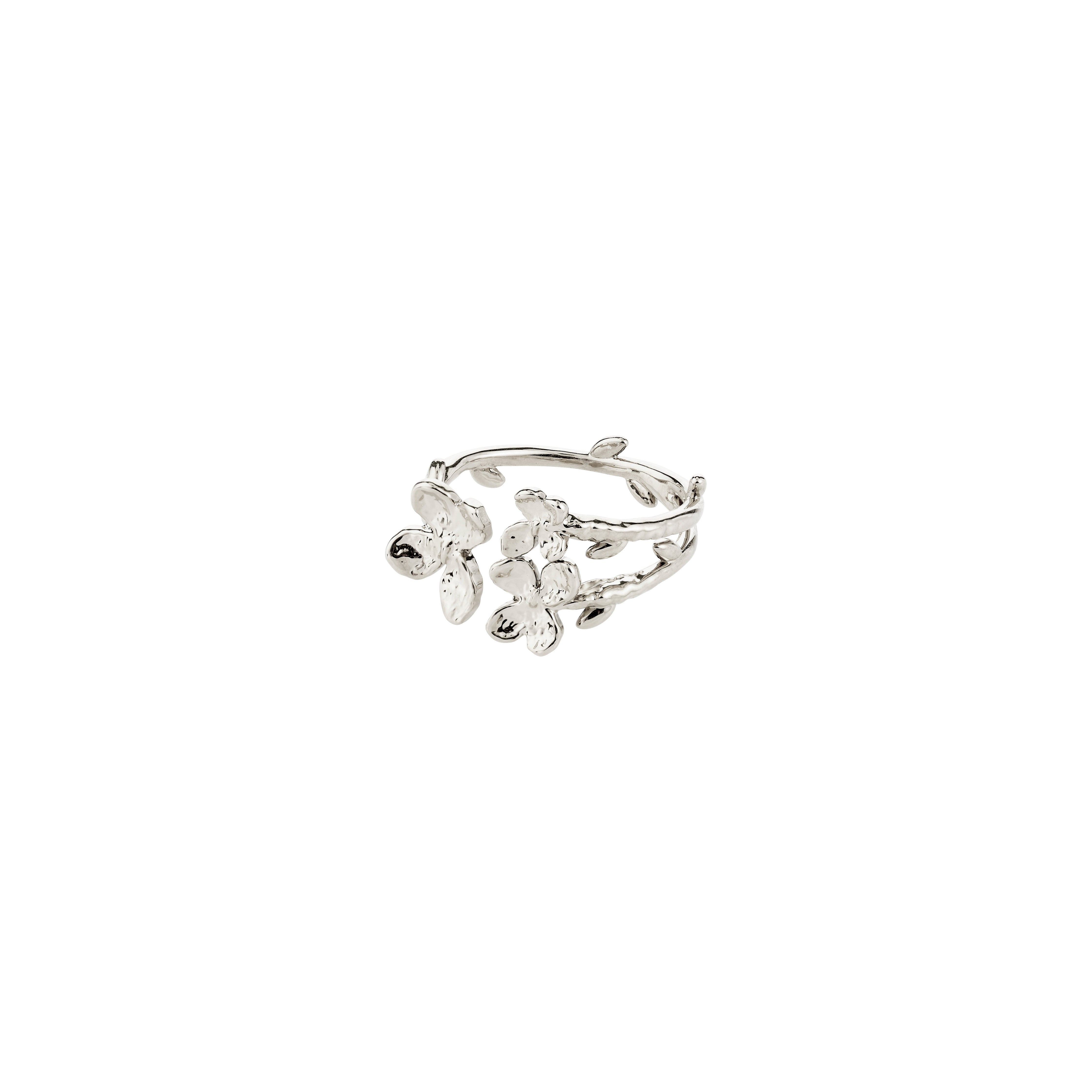 AJANI ring silver-plated with vine design, featuring leaf and blossom details. Adjustable and handcrafted, reflecting Pilgrim's blend of timeless, nature-inspired Scandinavian style.