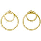ZOOEY 2-in-1 gold-plated earrings featuring a large circle behind the earlobe and a small circle in front, creating a striking 3D effect.