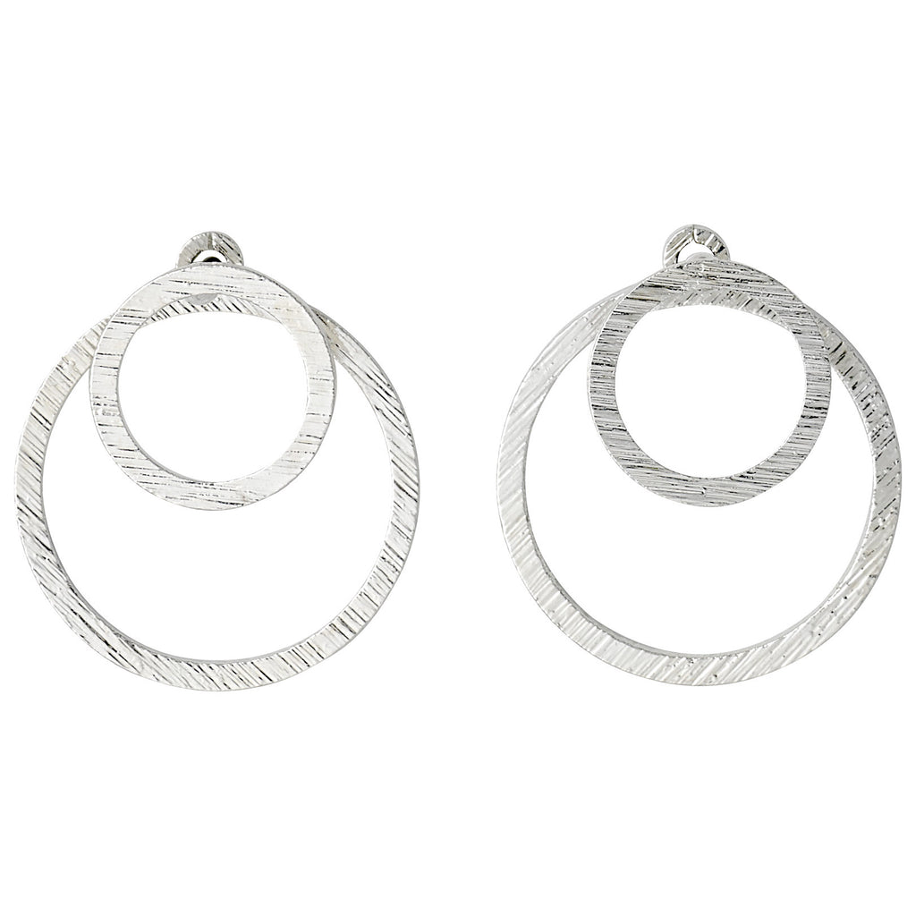 ZOOEY 2-in-1 silver-plated earrings with rustic embossed pattern, featuring a unique 3D effect with large and small circles for versatile styling.