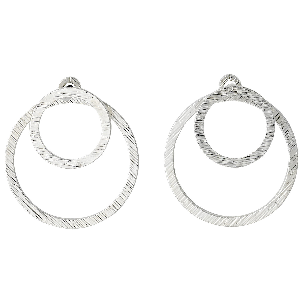 ZOOEY 2-in-1 silver-plated earrings with rustic embossed pattern, featuring a unique 3D effect with large and small circles for versatile styling.