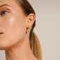 CLEMENTINE crystal earrings gold-plated, featuring a large central crystal surrounded by smaller stones, elegantly showcased on a woman with a ponytail.