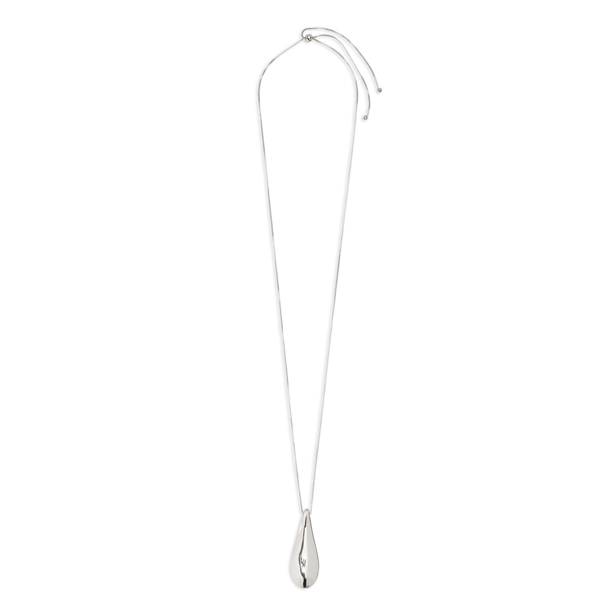 ALMA necklace silver-plated with a large teardrop pendant, featuring a mirror-polished and satin finish, offering an exclusive Scandinavian design.
