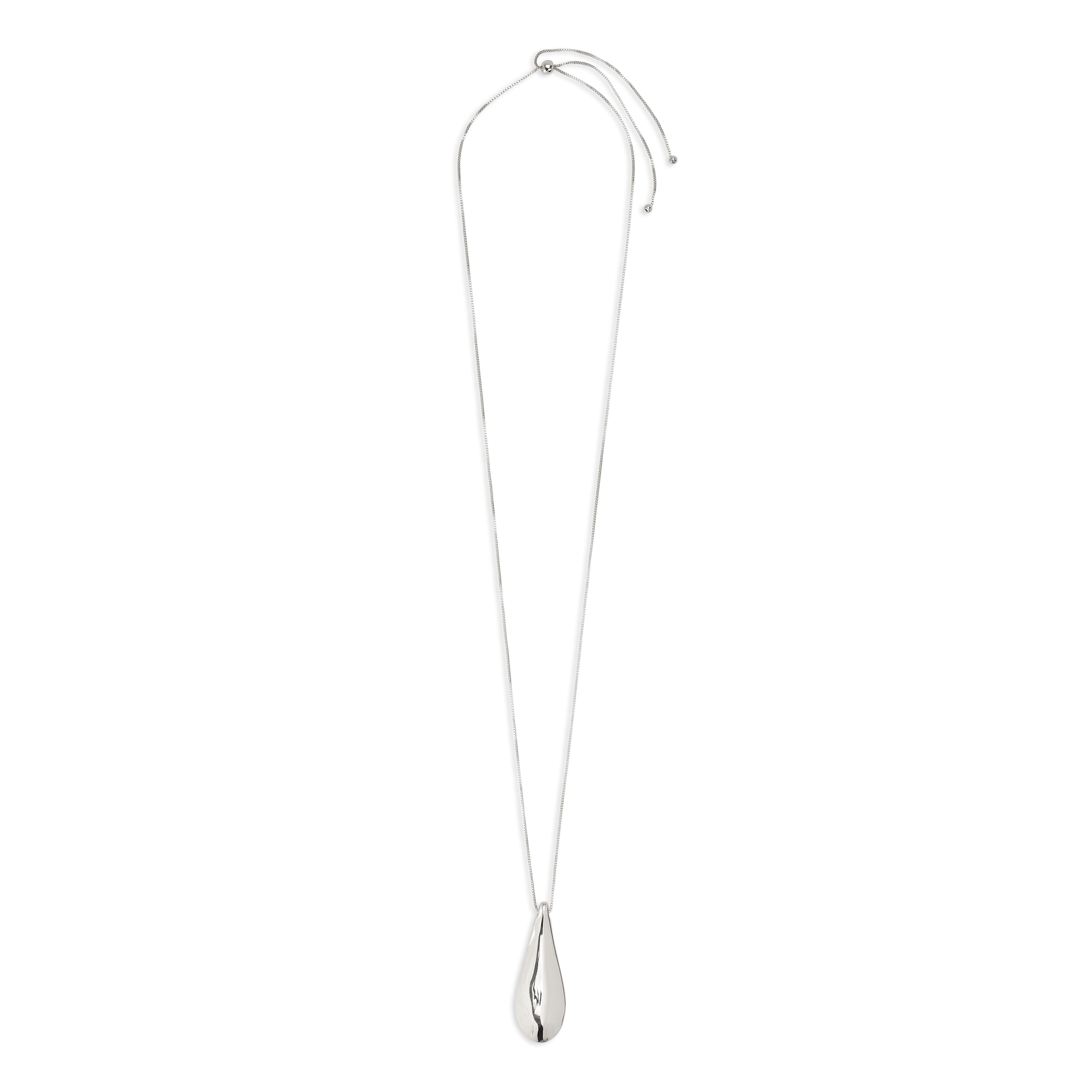 ALMA necklace silver-plated with a large teardrop pendant, featuring a mirror-polished and satin finish, offering an exclusive Scandinavian design.