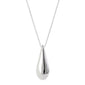 ALMA necklace silver-plated with a large teardrop pendant, featuring a mirror-polished and satin finish, offering a modern Scandinavian design on an adjustable 80 cm chain.