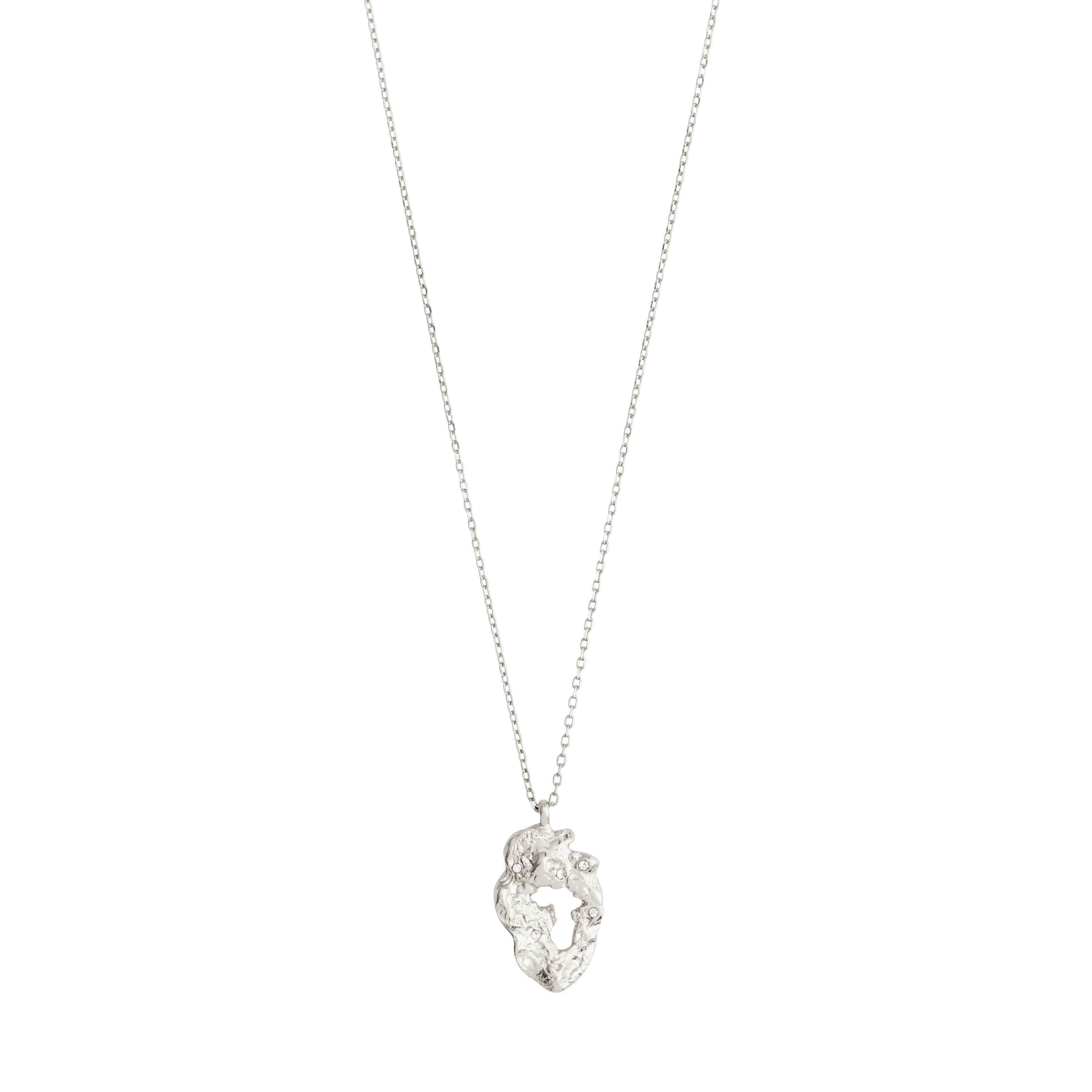 Silver-plated Quinn necklace with an organic-shaped pendant, accented with Preciosa crystals, reflecting Pilgrim's handcrafted, nature-inspired design. Made from 97% recycled material.
