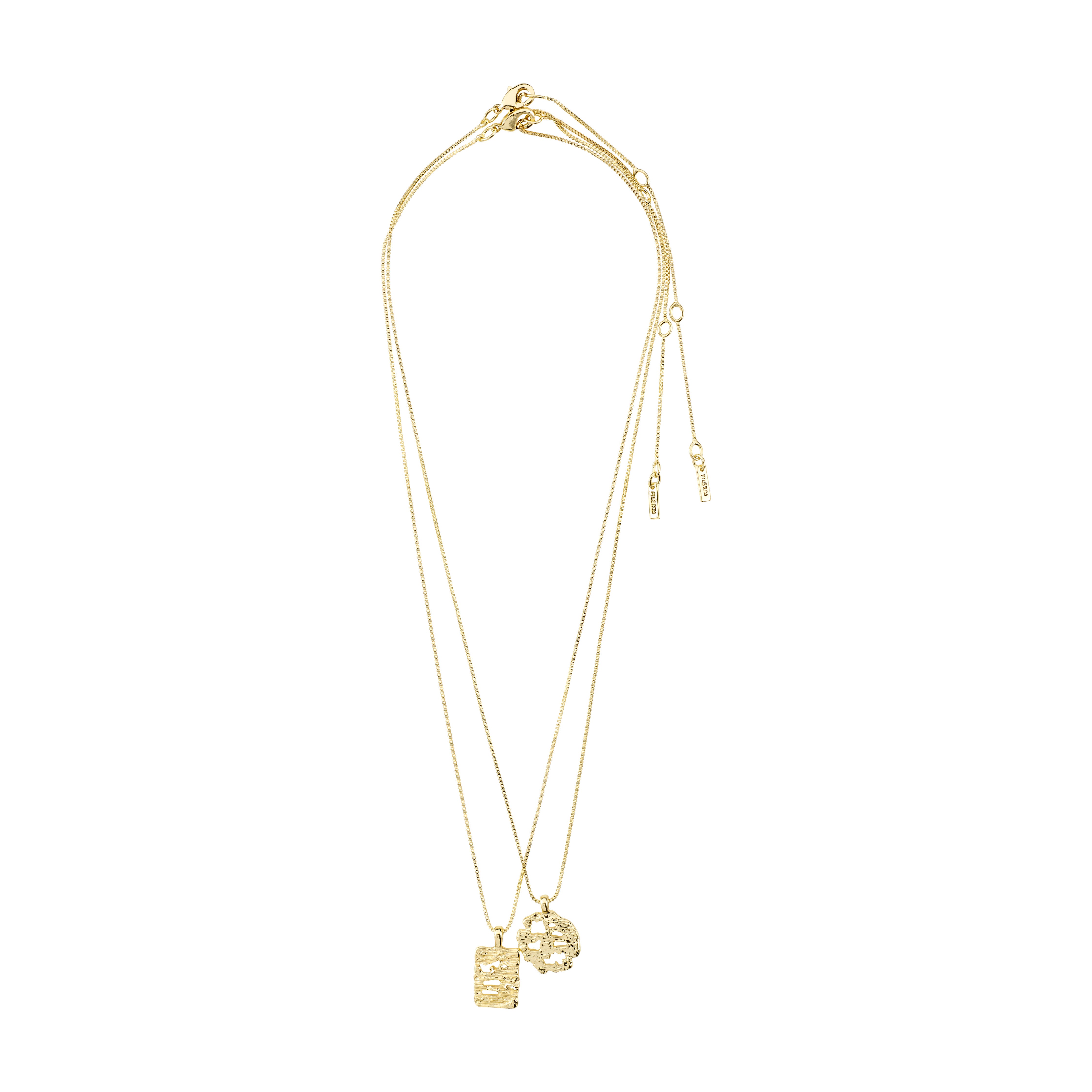 BRENDA pendant necklace 2-in-1 set gold-plated, featuring two coin chains with box chain design, offering versatile wear with a 40 cm/45 cm length and 9 cm extension.