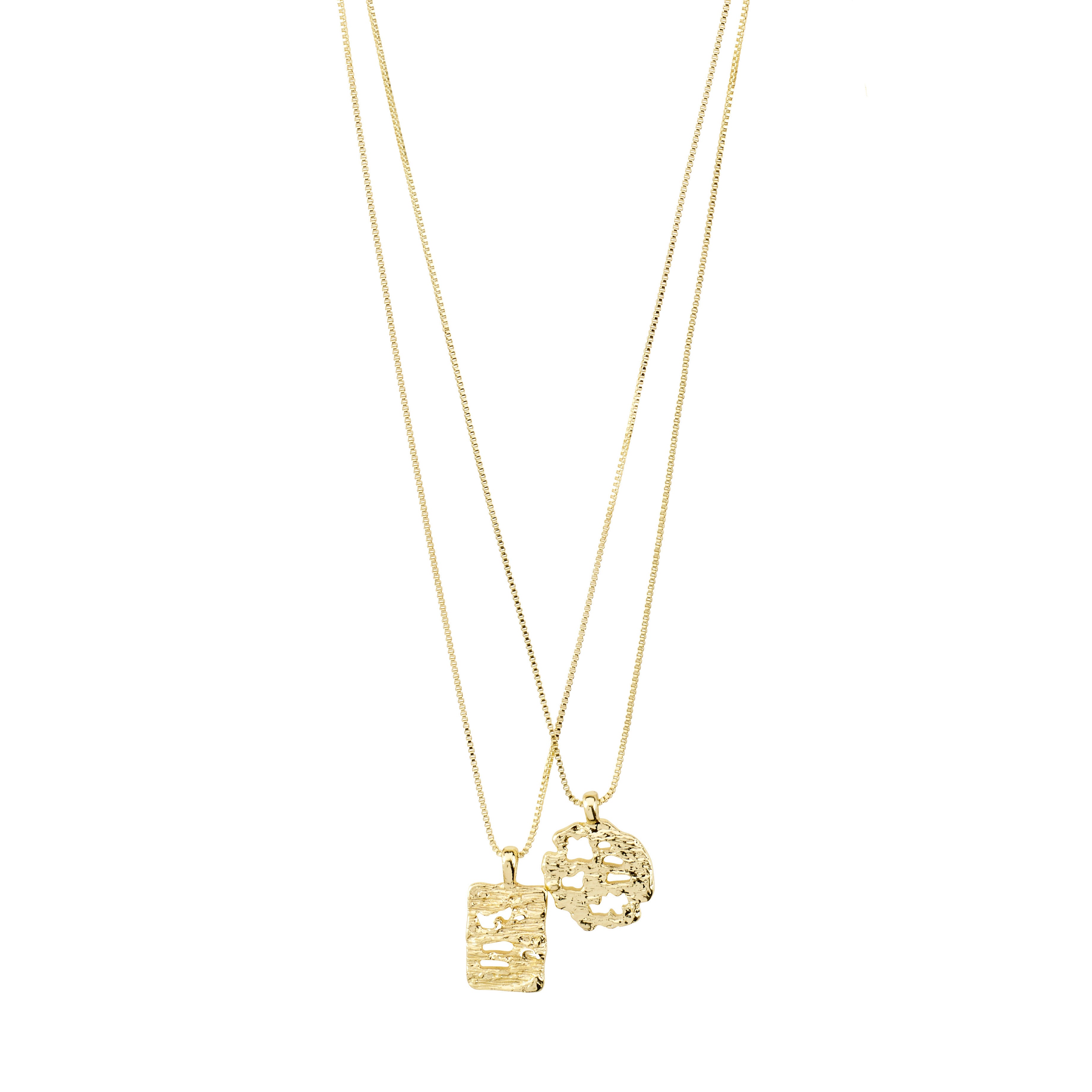 BRENDA pendant necklace 2-in-1 set gold-plated, featuring two coin chains in a box chain design, offering versatile styling for a personalized look.