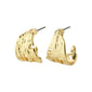 BRENDA earrings gold-plated with irregular, wavy surfaces, crafted from 98% recycled materials, showcasing a unique, handcrafted semi-hoop design by Pilgrim.