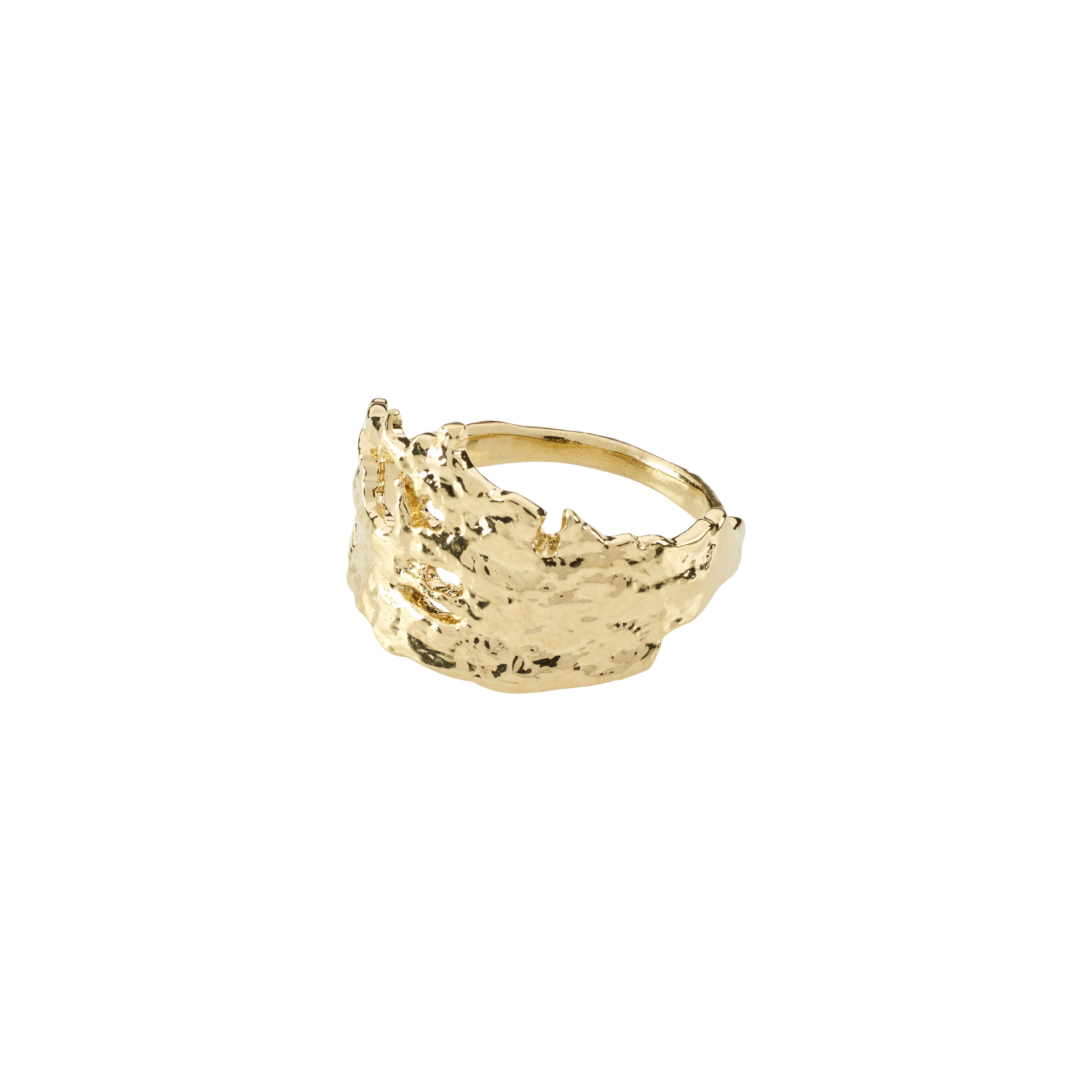 Gold-plated BRENDA ring with a rough, organic surface and jagged shapes, embodying Pilgrim's handcrafted, unique style. Ideal for adding a distinctive touch to outfits.