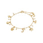 PRUCENCE gold-plated bracelet with charms including heart, moon, horseshoe, and seashell, featuring freshwater pearl and Preciosa crystals for a romantic, symbolic touch.