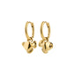 LUIS gold-plated hoops with abstract flower pendants, versatile for boho or minimalist styles, featuring easy click clasps and made from 99% recycled materials.