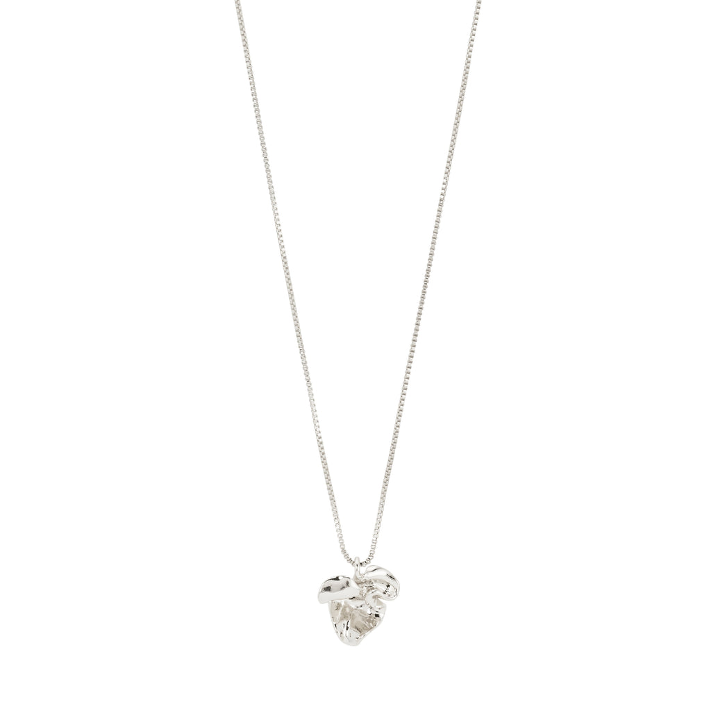 Silver-plated LUIS necklace featuring a sleek box chain with an abstract flower pendant, adaptable length, crafted from 99% recycled materials for a versatile, eco-friendly style.