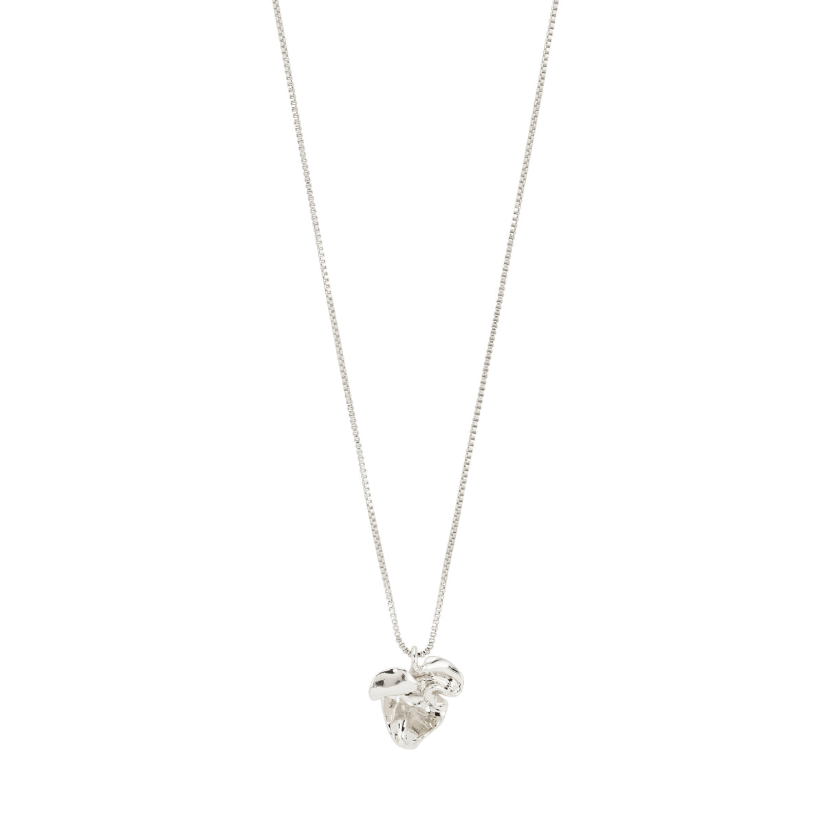 Silver-plated LUIS necklace featuring a sleek box chain with an abstract flower pendant, adaptable length, crafted from 99% recycled materials for a versatile, eco-friendly style.