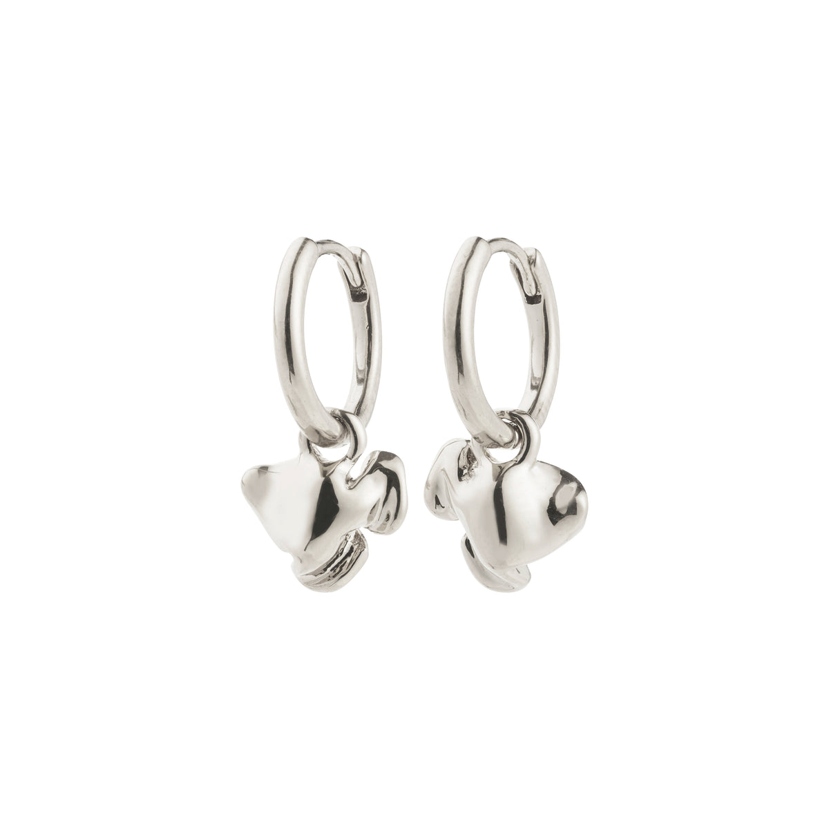 LUIS earrings: Silver-plated hoops with abstract flower pendants, offering versatile style options. Made from 99% recycled material for a sustainable, chic look.