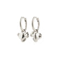 LUIS earrings: Silver-plated hoops with abstract flower pendants, offering versatile style options. Made from 99% recycled material for a sustainable, chic look.