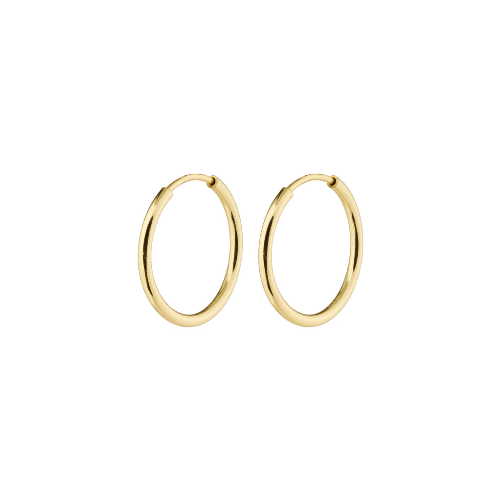 SANNE mini hoop earrings gold-plated; elegant, classic design, 13 mm diameter, perfect for all occasions and personal style enthusiasts.