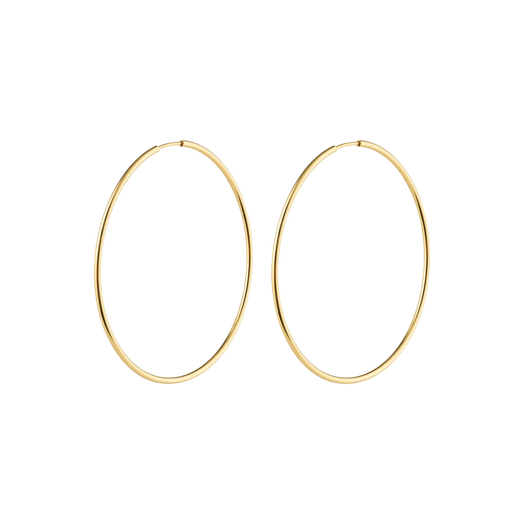 SANNE large hoop earrings, gold-plated, 45 mm, classic design, ideal for versatile styling and enhancing any outfit with timeless elegance.