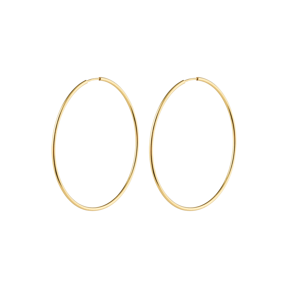 SANNE large hoop earrings, gold-plated, 45 mm, classic design, ideal for versatile styling and enhancing any outfit with timeless elegance.