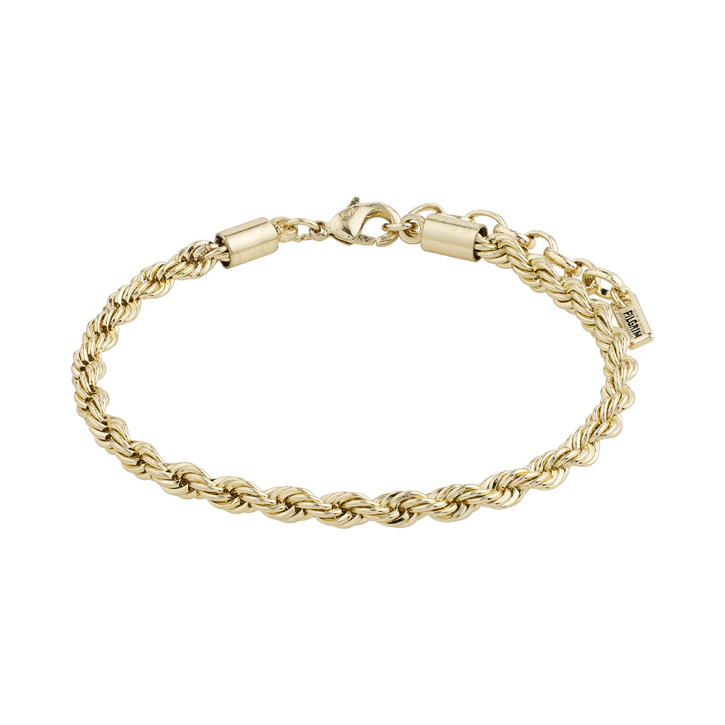 Gold-plated PAM robe chain bracelet with twisted cord design, featuring clasps. Part of Pilgrim's Classic collection, offering a chunky yet stylish look.
