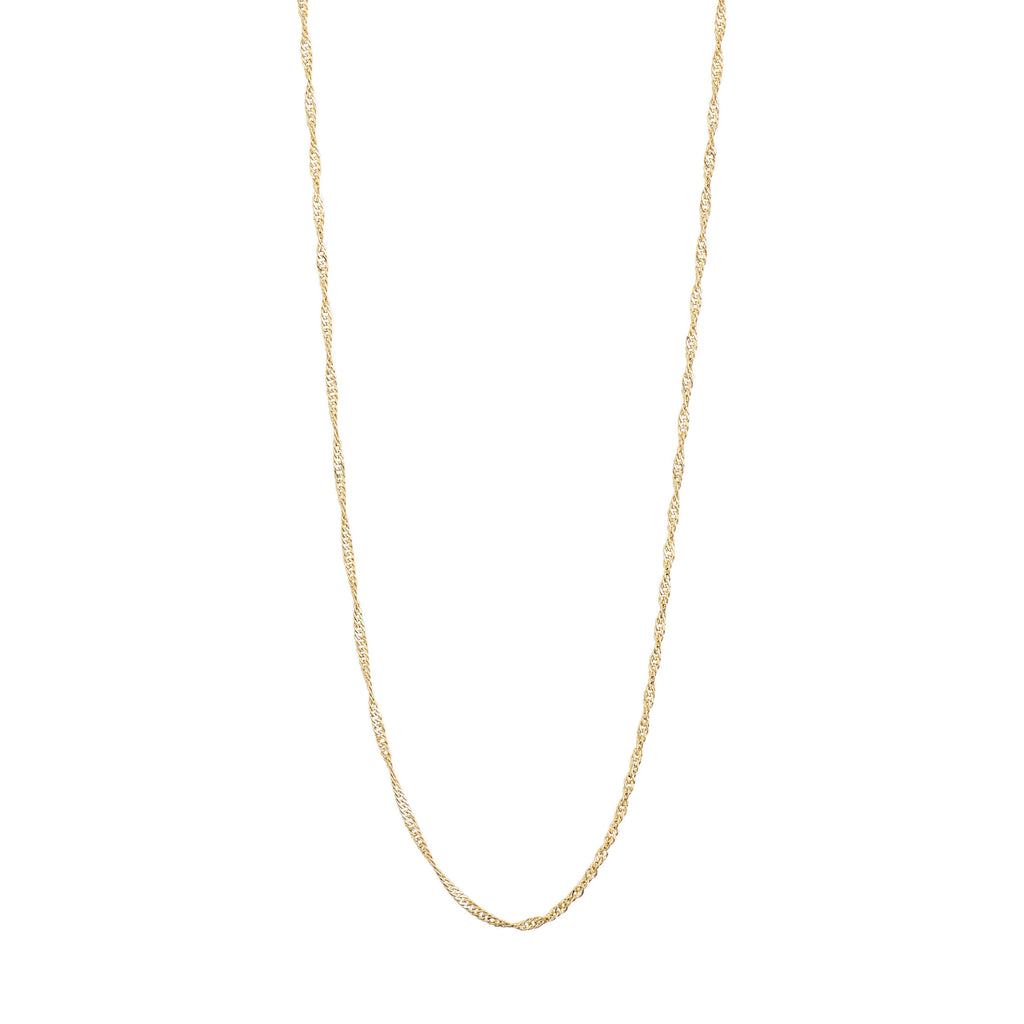 PERI twirl necklace gold-plated, featuring a delicate twisted design, embodies femininity and simplicity. A timeless piece from Pilgrim's Classic collection measuring 40 + 9 cm.