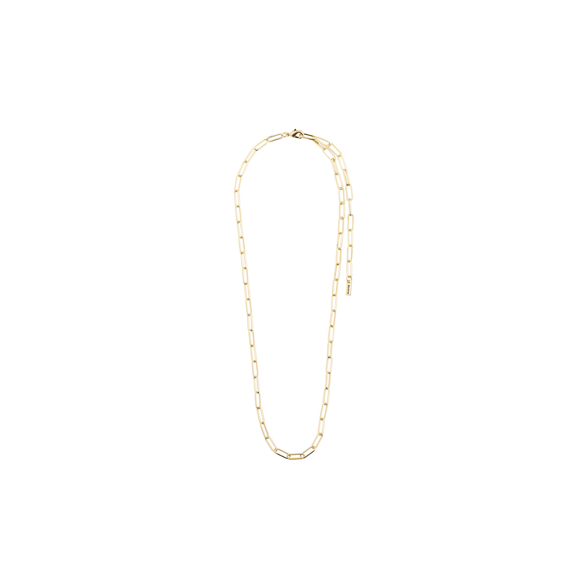 RONJA necklace gold-plated featuring elongated rectangular links, showcasing a modern interpretation of classic design on a white background.