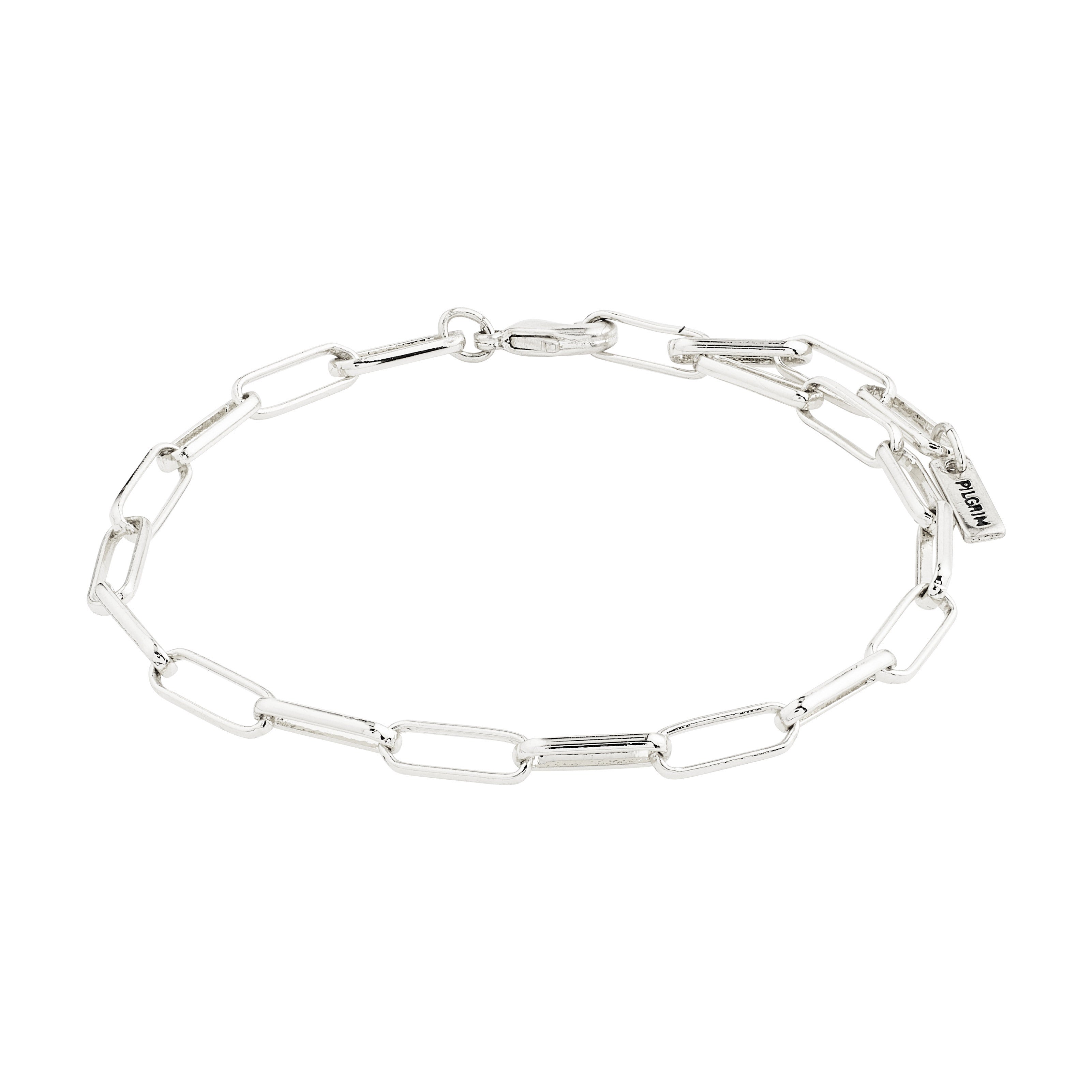 RONJA bracelet silver-plated, featuring bold rectangular links for a striking look, displayed on a white background. Perfect for combining with other fine chains.