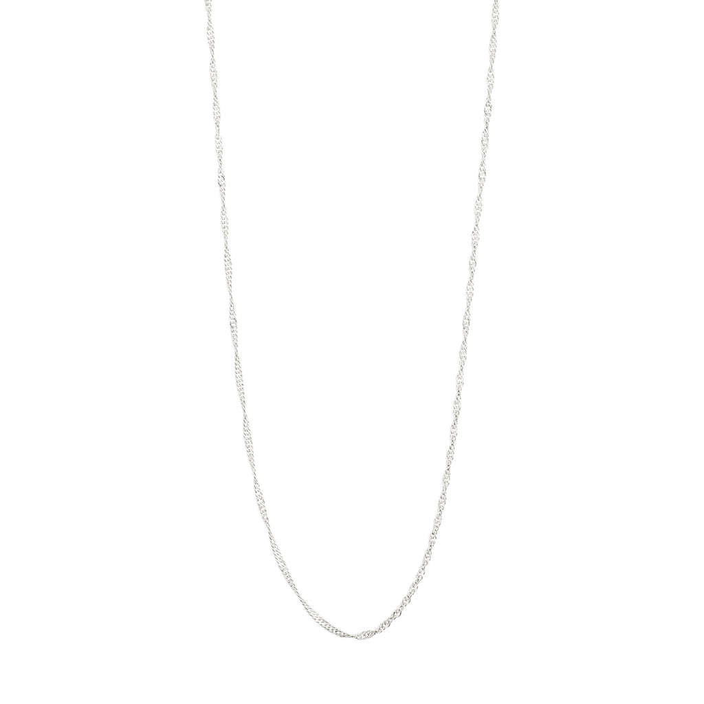 PERI twirl necklace, silver-plated, featuring intricate twists on a delicate chain, perfect for a minimalist and feminine style.