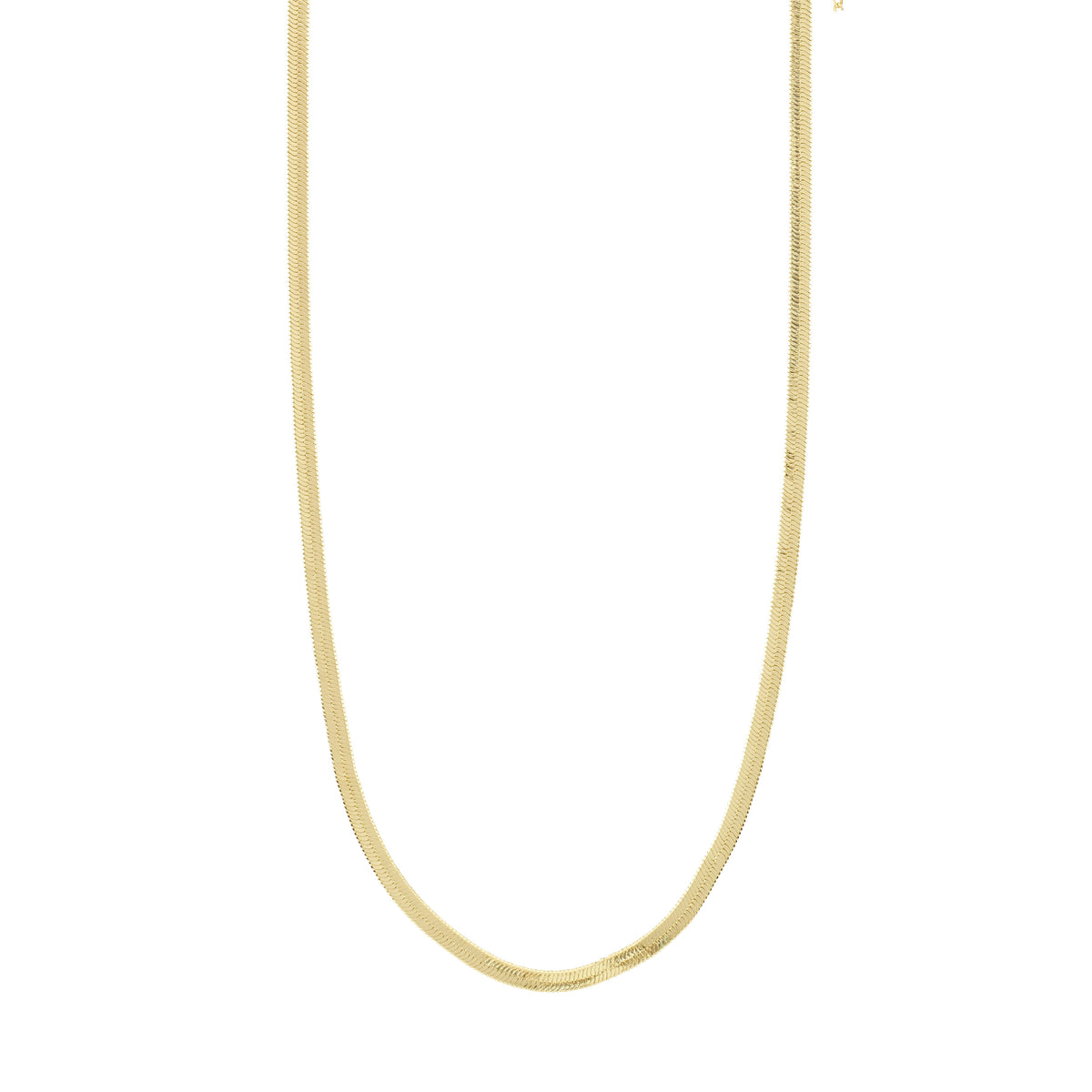 JOANNA flat snake chain necklace gold-plated, a timeless unisex piece from Pilgrim, featuring an elegant design perfect for both casual and exclusive attire. Measures 40 + 9 cm.