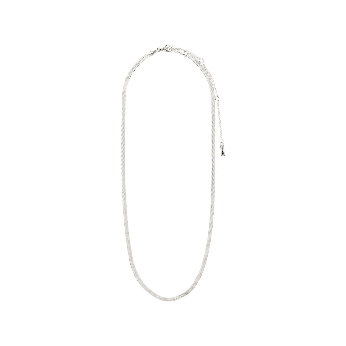 JOANNA flat snake chain necklace, silver-plated, minimalist design, features a solid flat chain with a 9 cm extension, ideal for everyday wear.