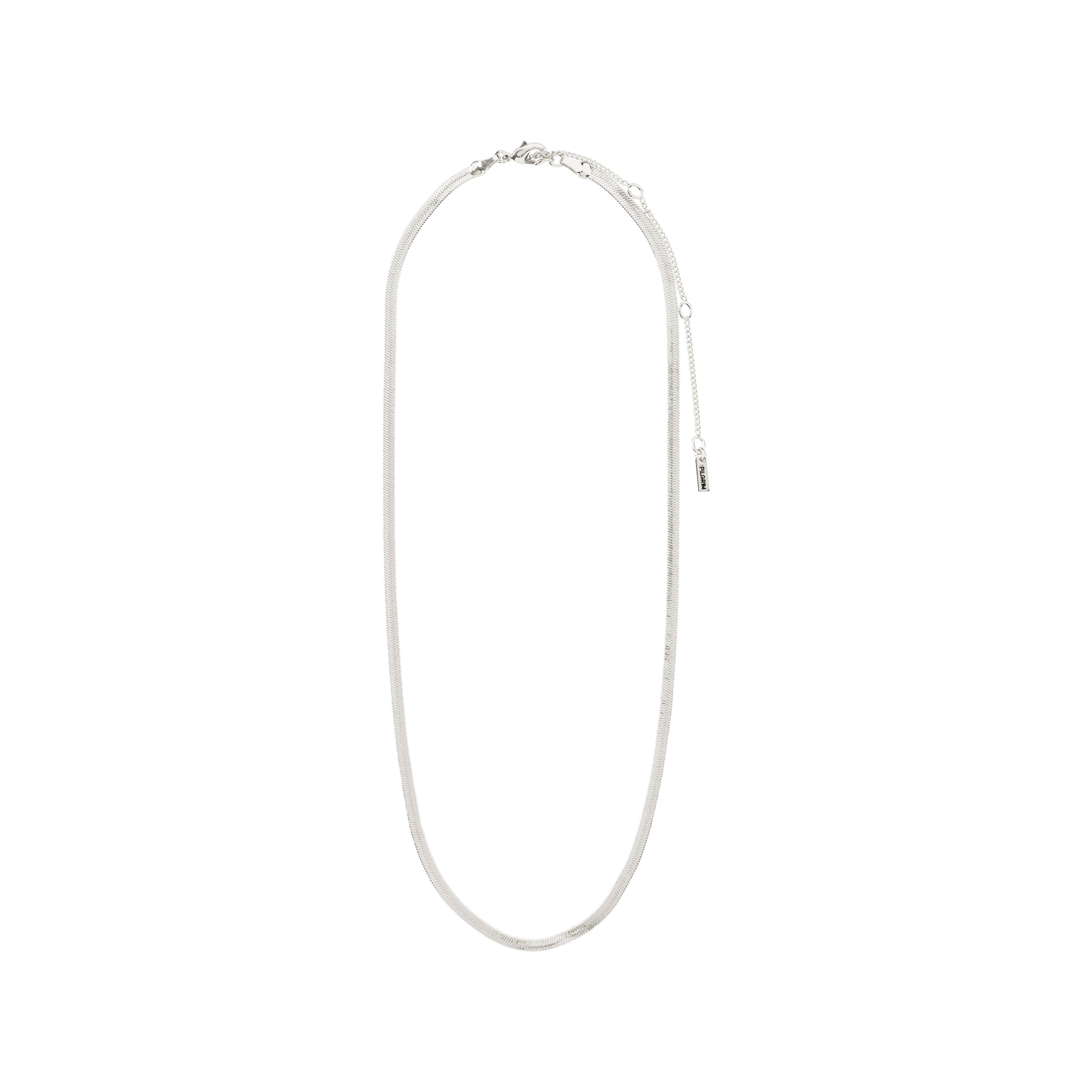 JOANNA flat snake chain necklace, silver-plated, minimalist design, features a solid flat chain with a 9 cm extension, ideal for everyday wear.