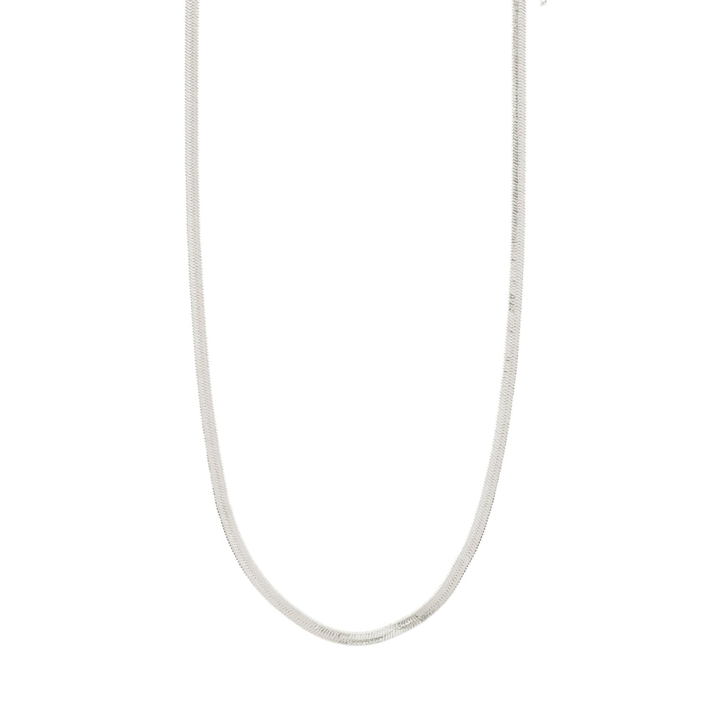 JOANNA flat snake chain necklace, silver-plated, minimalist design, features a sleek 40 + 9 cm extension, perfect for trendy, everyday wear.